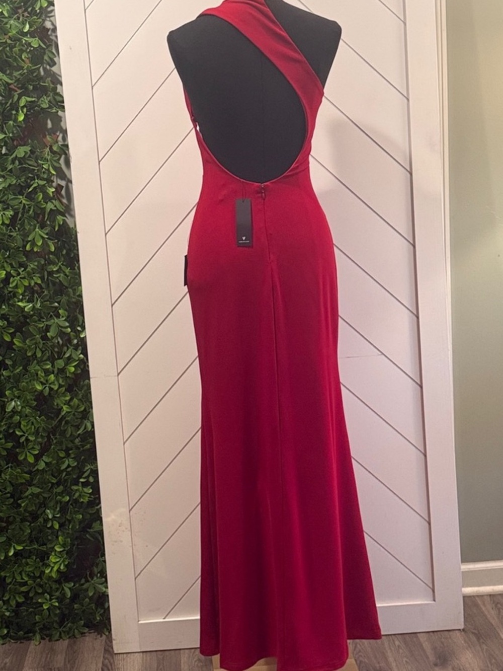 NWT- Keep It Interesting Red Asymmetrical Cutout Halter Dress - Picture 11 of 15